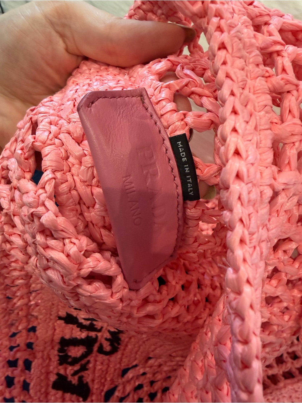💓NWT Prada Raffia Tote Shopping Bag Beach Purse Crochet Shoulder Triangle Logo - Picture 11 of 11